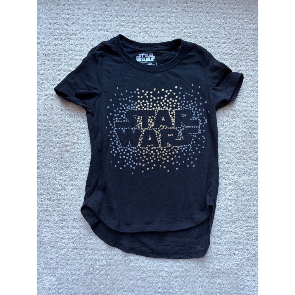 Star Wars Graphic Tee 6/6X Black Metallic Star High-Low Streetwear Sporty Retro